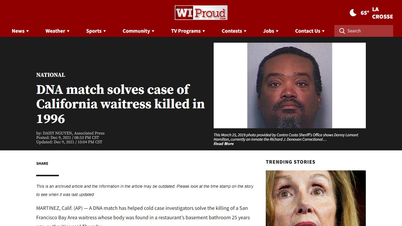 DNA match solves case of California waitress killed in 1996